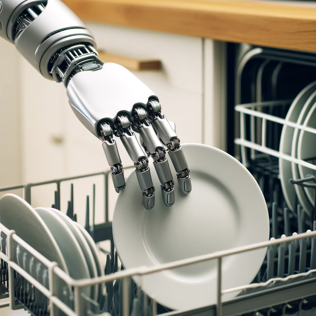 Robot stacking a dishwasher.