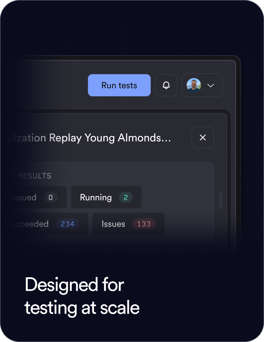 A test launching, with counts of queued, running, succeeded and failing tests.