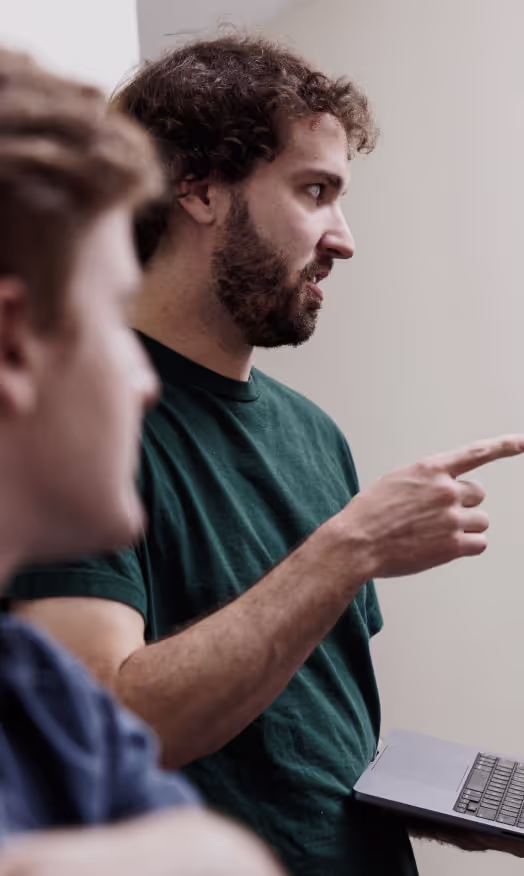 Two team members having a discussion